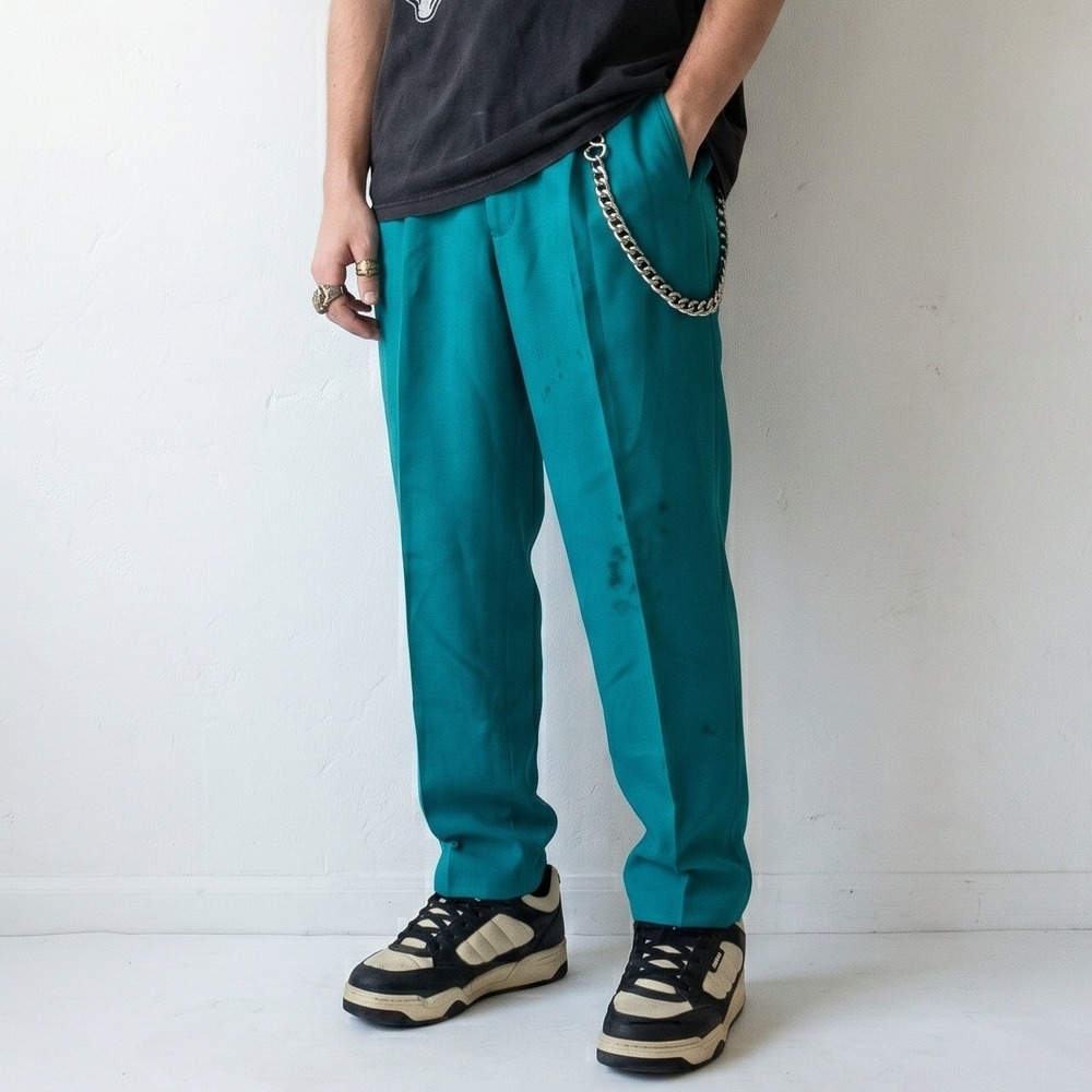 Vintage 90s JNCO Pants Mens 32‎ Teal Pleated Tapered Wool Blend Retro Streetwear